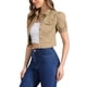 thumbnail image 3 of CHAQUETA DE JEAN DENIM CROP CON MANGAS PUFF Y BOTONES PARA MUJERES CHIC INSPIRADORAS XS CAQUI, 3 of 6