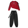 thumbnail image 3 of CHICTRY Filles Enfants Hip-Hop Street Planche à Roulettes Tenues de Danse Maille Manches Longues Haut Court Gilet avec Pantalon Rouge 12, 3 of 7