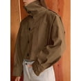 thumbnail image 4 of Womens Cropped Jacket Batwing Sleeve Trendy Casual Short Trench Coats Button Up Outerwear Khaki S, 4 of 9