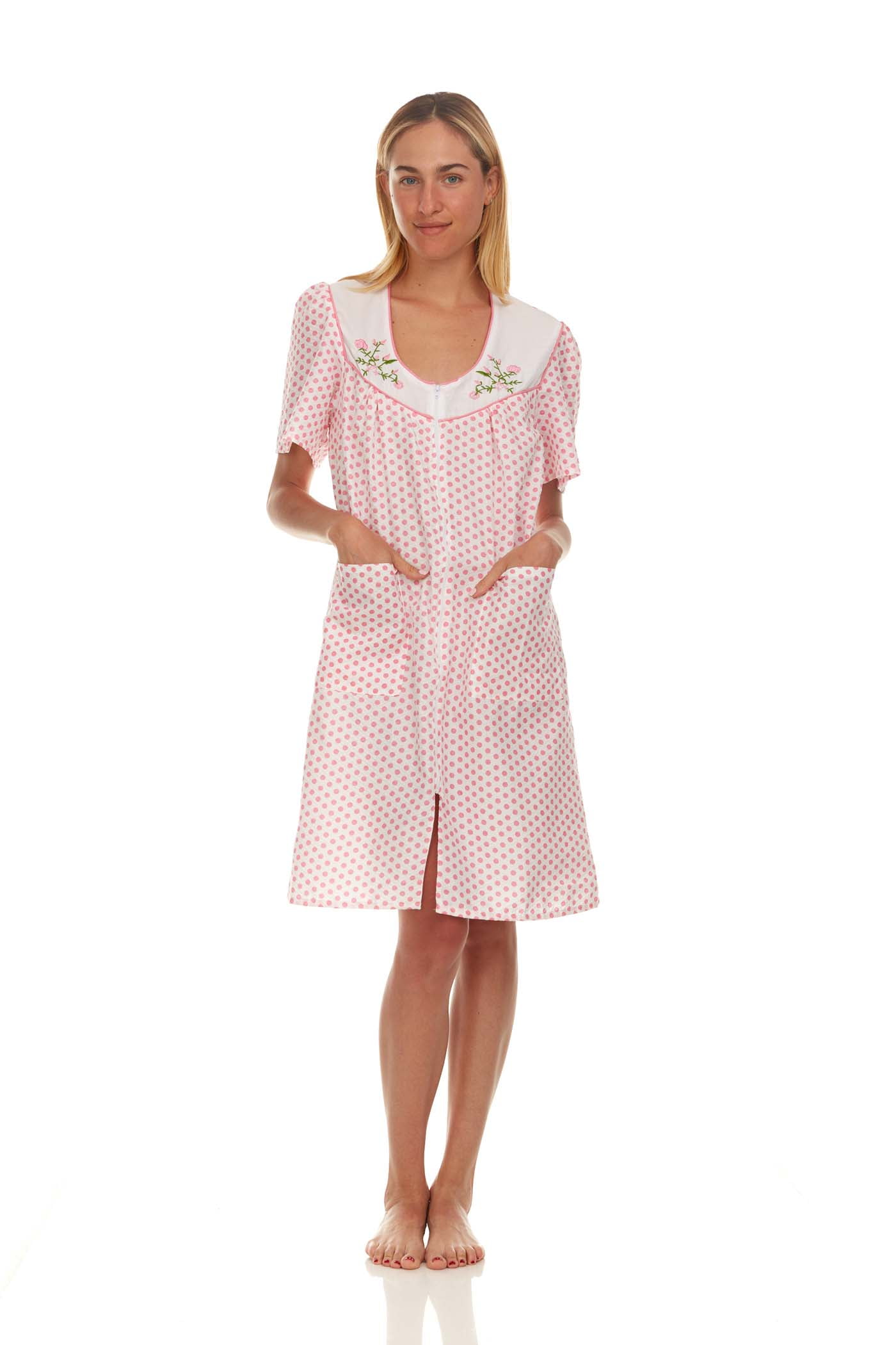 Lati Fashion Women Snaps Front Duster Short Sleeve Female Nightgowns