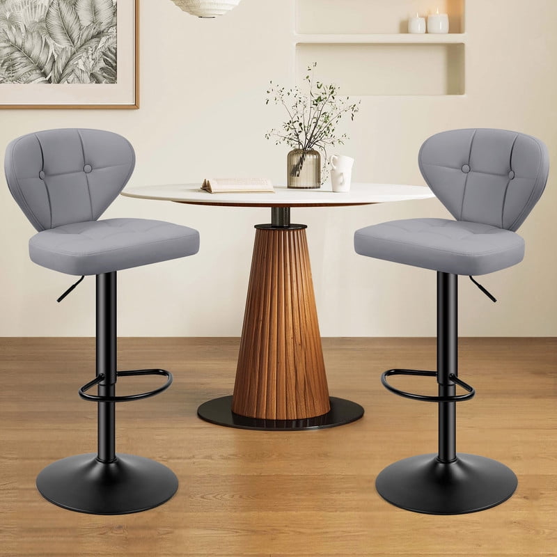 Daluvenix Bar Stools with Back Sets of 4 ,Modern Barstools Adjustable Faux Leather Upholstered Swivel Bar Stools, Counter Height Bar Chairs with Back for Kitchen Island,Dark Gray