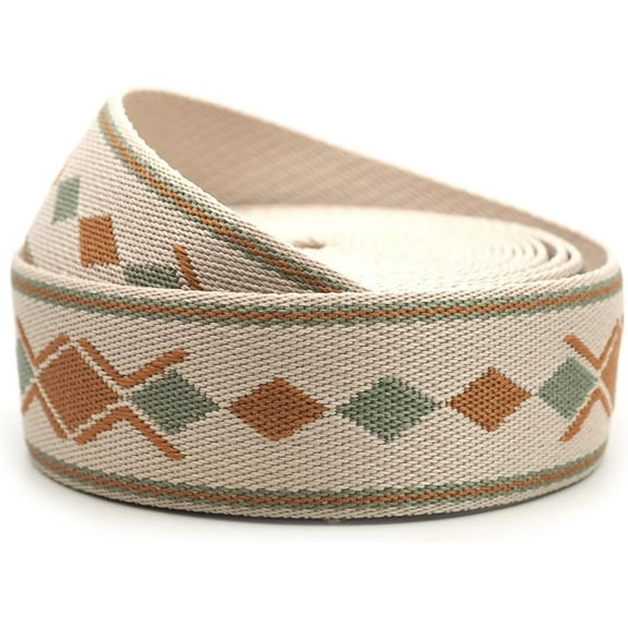 1.5 Inches Bohemian Style Cotton Poly Webbing Strap, Strong Webbing for Arts, Crafts, Bag Strap (5 Yards, Style 01)