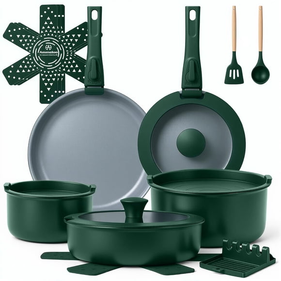 Juego de utensilios de cocina Ammeloo de 18 piezas, cerámica antiadherente, apto para inducción