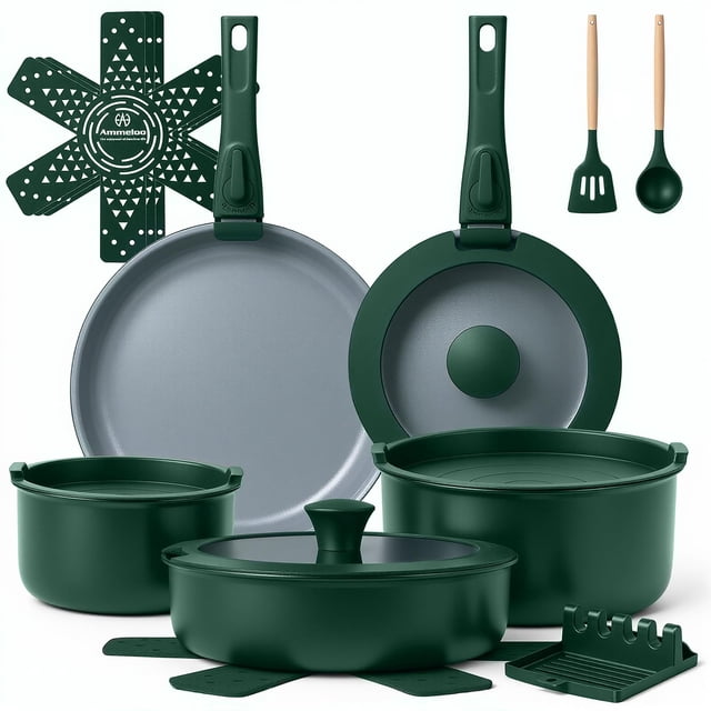 Juego de utensilios de cocina Ammeloo de 18 piezas, cerámica antiadherente, apto para inducción