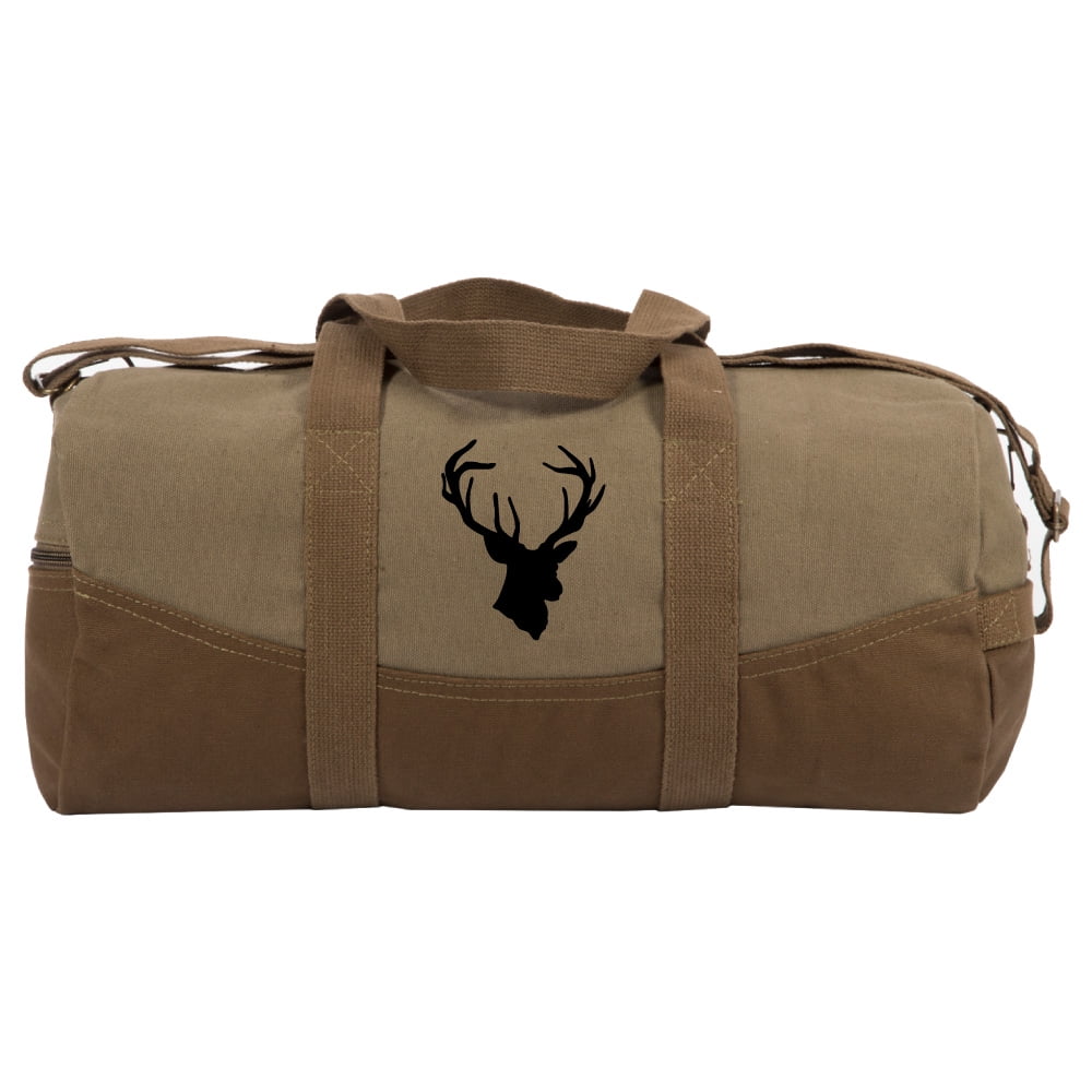 Hunting Deer Buck Antlers Two Tone 19&rdquo; Duffle Bag with Brown Bottom