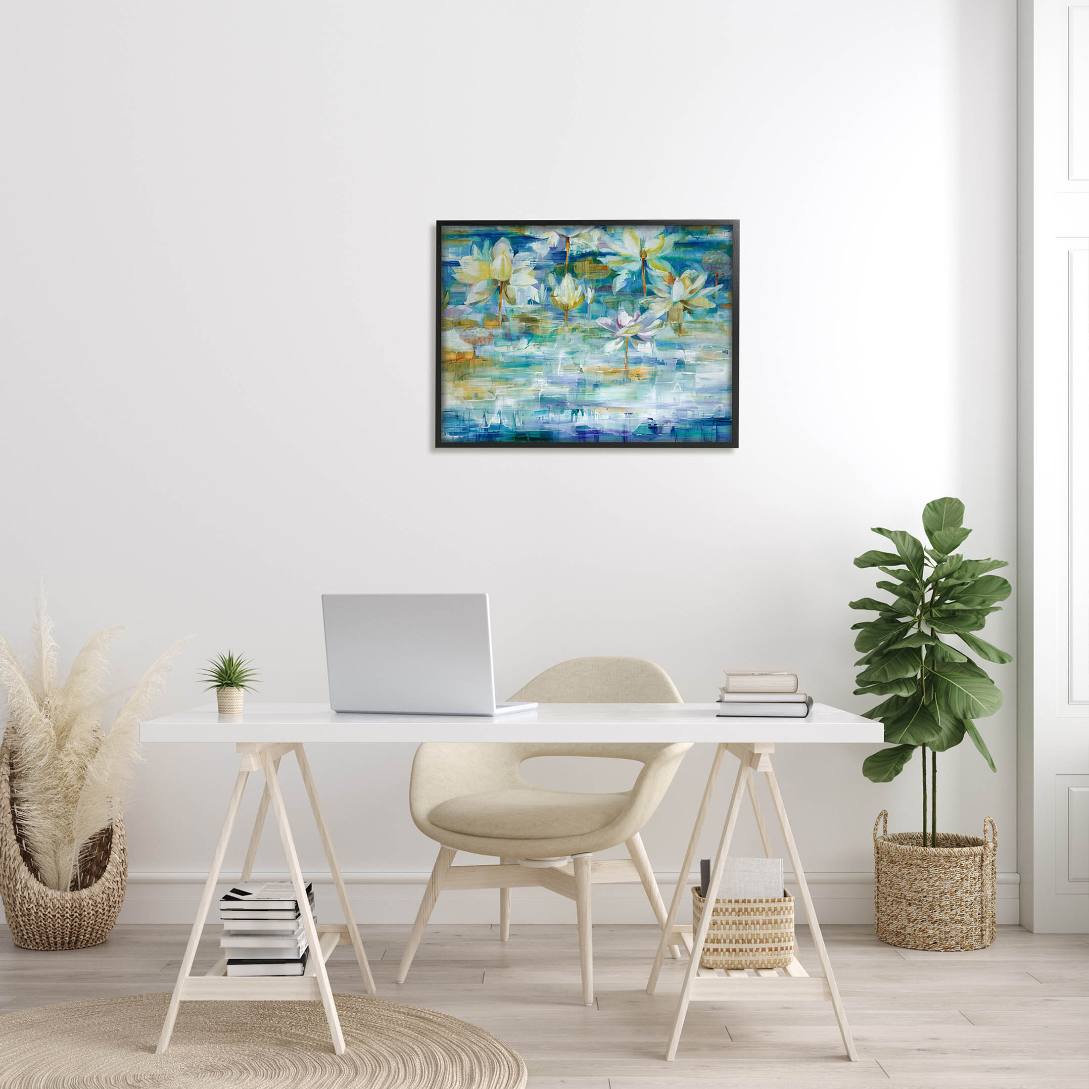 Stupell Industries Lotus Water Lilies Modern Pond Painting Black Framed Art Print Wall Art, Design by Liz Jardine