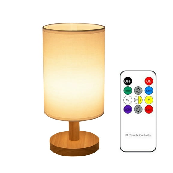 USB Table Lamp Bedside Wooden Lamp Modern Nightstand Night Lamp Dimmable Brightness Time-Set with Round Fabric Lampshade for Bedroom Living Room Office 6 Lamp Beads
