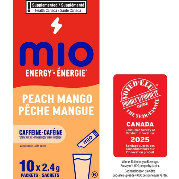 mio Energy Peach Mango Energy Drink Mix, 2.4 g Packets, 10 ct Box, 10pk