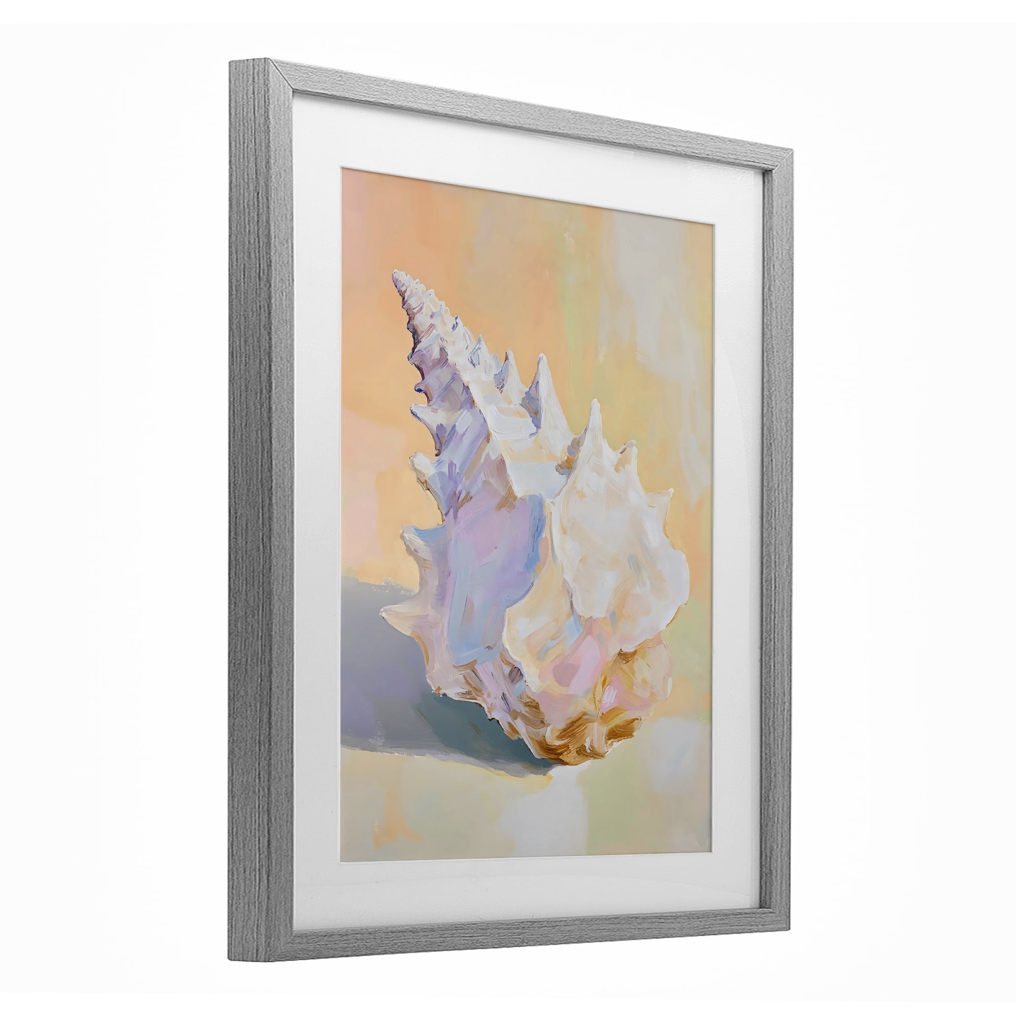 Stupell Industries Vintage Shell in Pastel Light Gray Framed Print Under Glass, design by The Prints Vibe