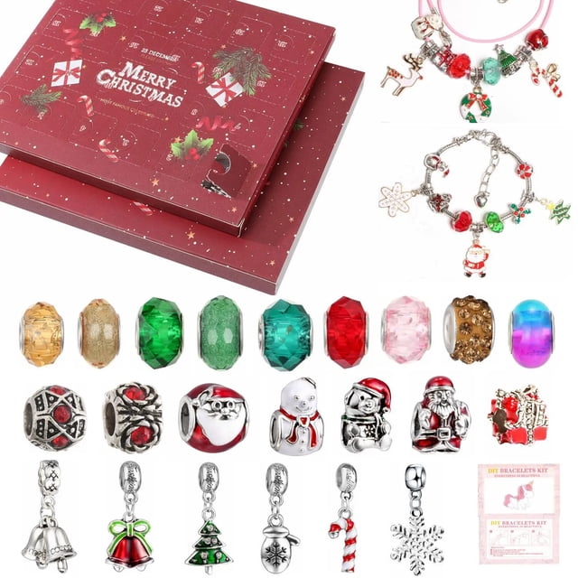 Calendario de cuenta regresiva de Navidad para niños y adolescentes, conjunto de pulsera de caja ciega sorpresa de Adviento, adornos DIY, regalos de Navidad, 24