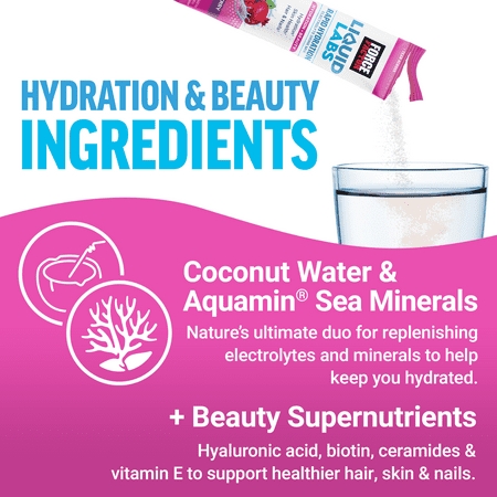 Force Factor Liquid Labs Beauty, Electrolytes Powder for Skin Care, and Stronger Hair & Nails, Hydration Packets with Hyaluronic Acid, Biotin, Cerermides, & More, Tropical Berry Flavor, 20 Stick Packs