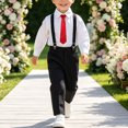 thumbnail image 2 of Pandaie 2-16T Boy Thicken Suits Boys Gentleman Wedding Outfit Dress Shirt with Bowtie Suspender Pants for Fall Winter Formal Occasion Red,15-16 Years, 2 of 4