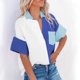 thumbnail image 1 of ICHUANYI Clearance Fashion Women Causal Button Patchwork Blouse Short Sleeve T-Shirt Summer Tops(Blue, L) ICHUANYI WER2023080812184, 1 of 8