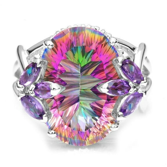 Women's 925 Silver Plated Colorful Zircon Ring