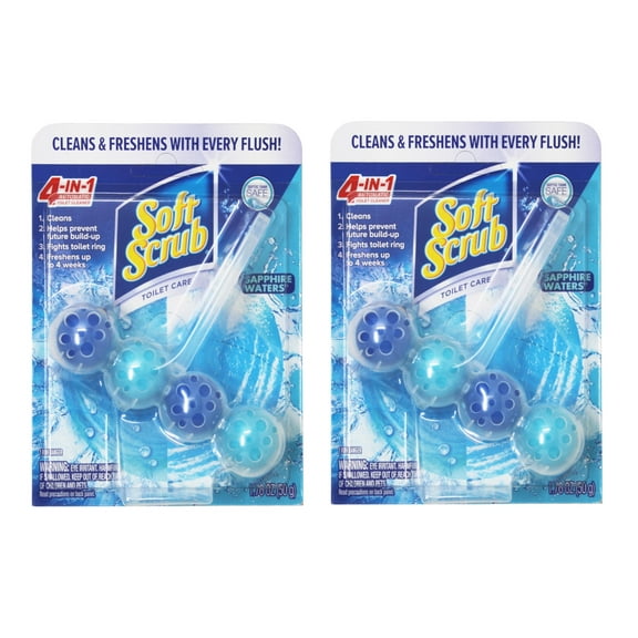 Soft Scrub 4-in-1 Rim Hanger Automatic Toilet Bowl Cleaner, Sapphire Waters, 1 Count - 2 Pack