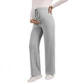 thumbnail image 4 of Lolmot Maternity Pants for Women Casual Adjustable High Waist Solid Ribbed Knit Pants Trousers Lounge Palazzo Pants, 4 of 6
