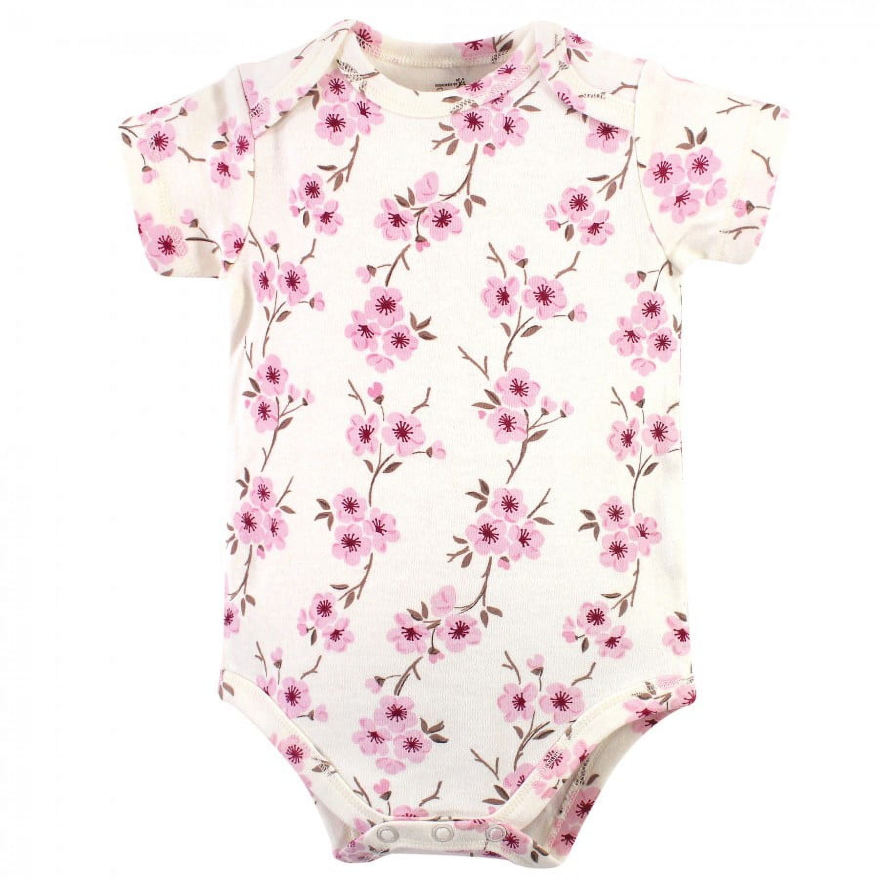 Touched by Nature Baby Girl Organic Cotton Bodysuits 5pk, Cherry Blossom, 0-3 Months