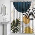 thumbnail image 5 of Bohemian Leaf Shower Curtain for Bathroom Decor, Boho Geometric Stripes Lines Dark Green Waterproof Fabric Shower Curtain, 36"x72" Set with 12 Hooks, 5 of 9