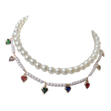 Mxhcet Fashion Dog Cats Pearls Collars with Crystal Rhinestones Pet Collars Necklace for Small Dog Pet Wedding Birthday Party