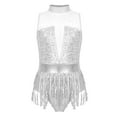 thumbnail image 4 of XUNZOO Justaucorps à Franges pour Filles, Paillettes, Rumba, Samba, Jazz, Danse, Blanc 12, 4 of 6