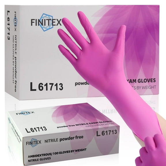 FINITEX Rose Red Nitrile Gloves, 3.5 Mil, Powder-Free, Latex-Free, 100-Count, for Spa, Cooking, Cleaning, Medical, Large Size