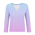thumbnail image 3 of Going Out Tops for Women Casual Long Sleeve Fall Graphic Tshirts V Neck Lounge Wear Loose Pullover Blue, L, 3 of 6