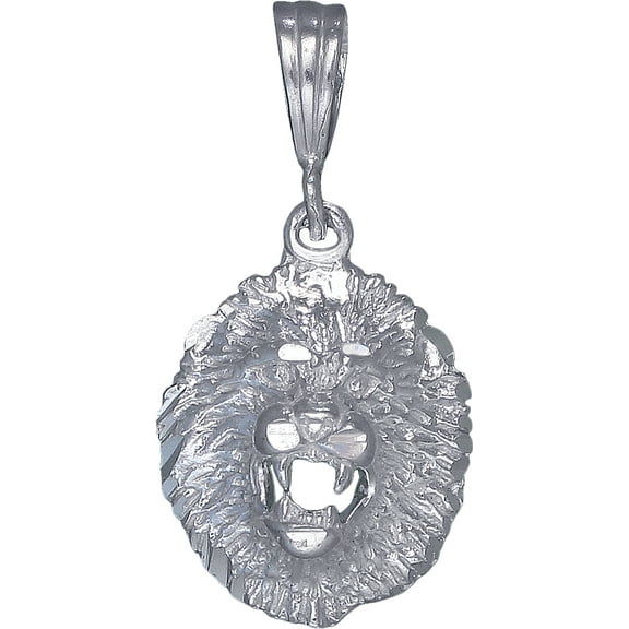 Sterling Silver Lion Head Charm Pendant Necklace with Diamond Cut Finish and 24 Inch Figaro Chain