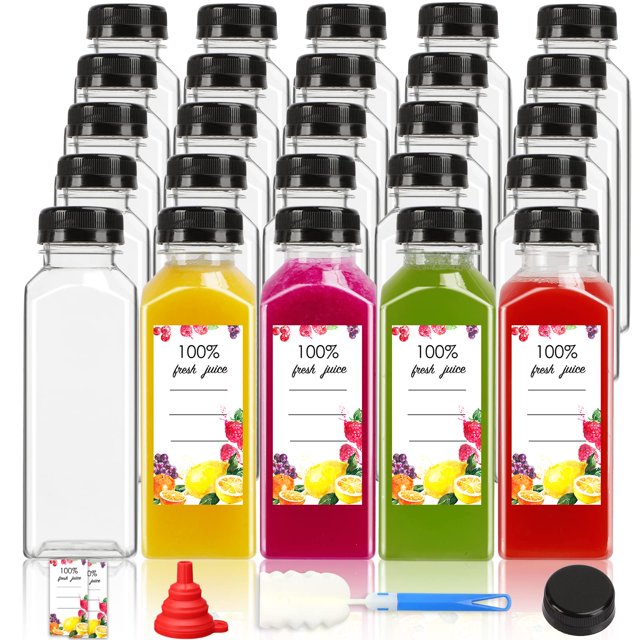 Botellas de plástico para jugo Moretoes 350 ml con tapas, 40 unidades, transparentes