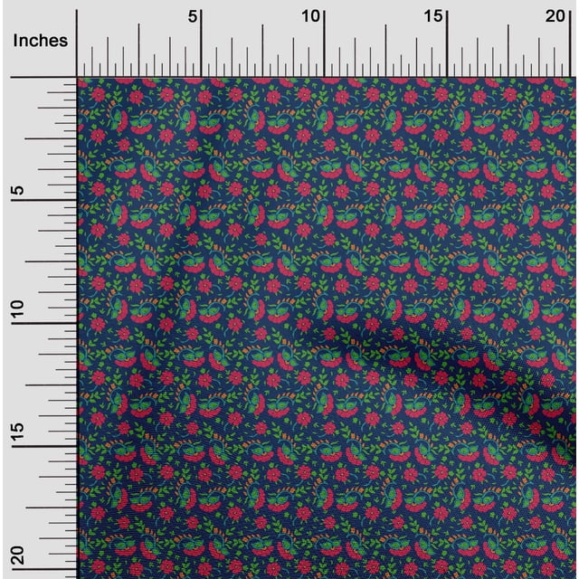 oneOone Polyester Lycra Fabric Leaves & Floral Block Print Sewing Fabric BTY 56 Inch Wide