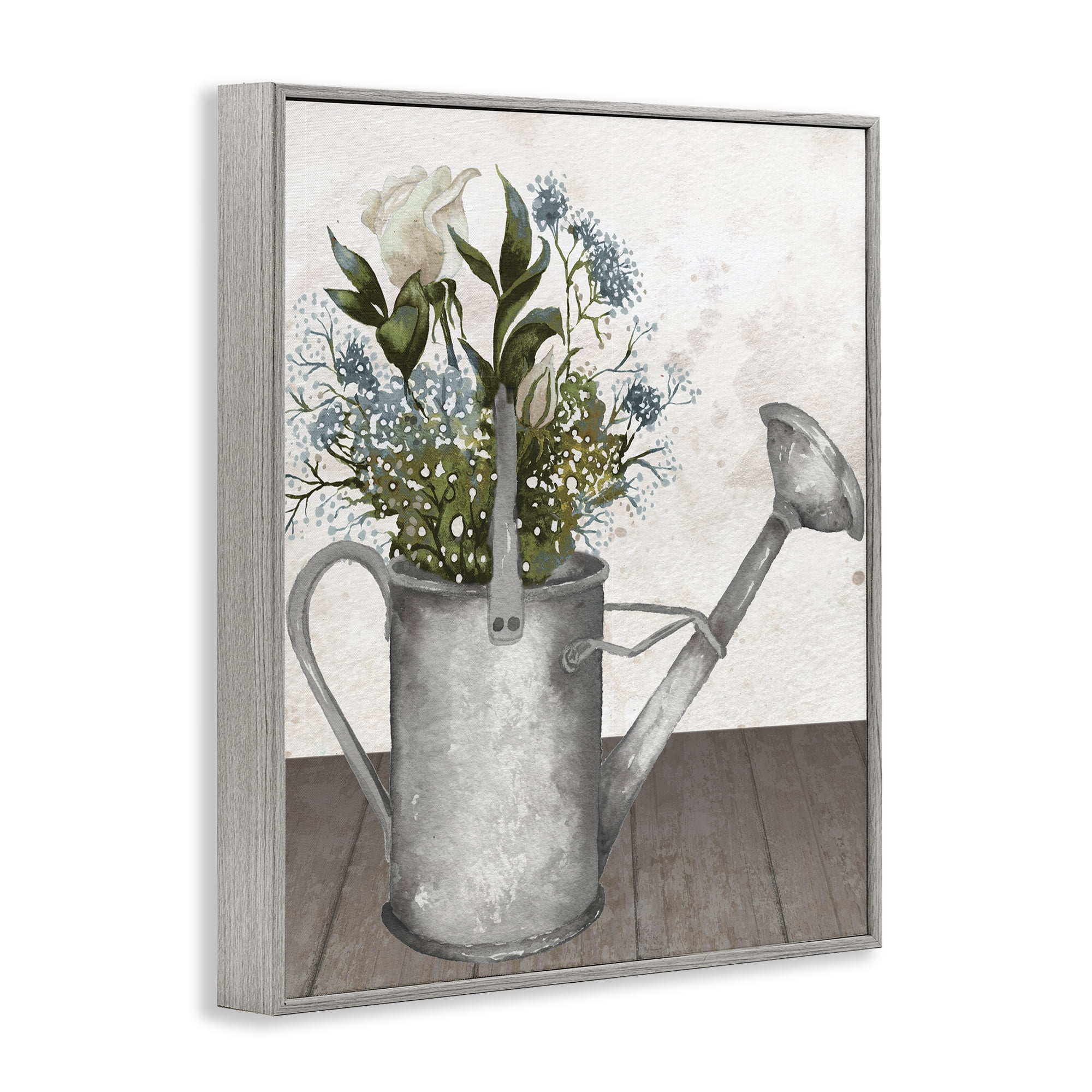 Stupell Industries Floral Pitcher Watering Can Gray Framed Giclee Art, design by Elizabeth Medley