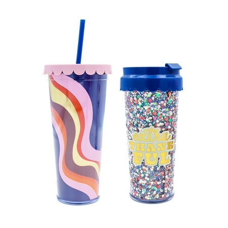 Packed Party 'Cheers To Thankfulness' Sipper Two-Pack, Double Wall Plastic Straw Tumbler and Coffee Tumbler Set