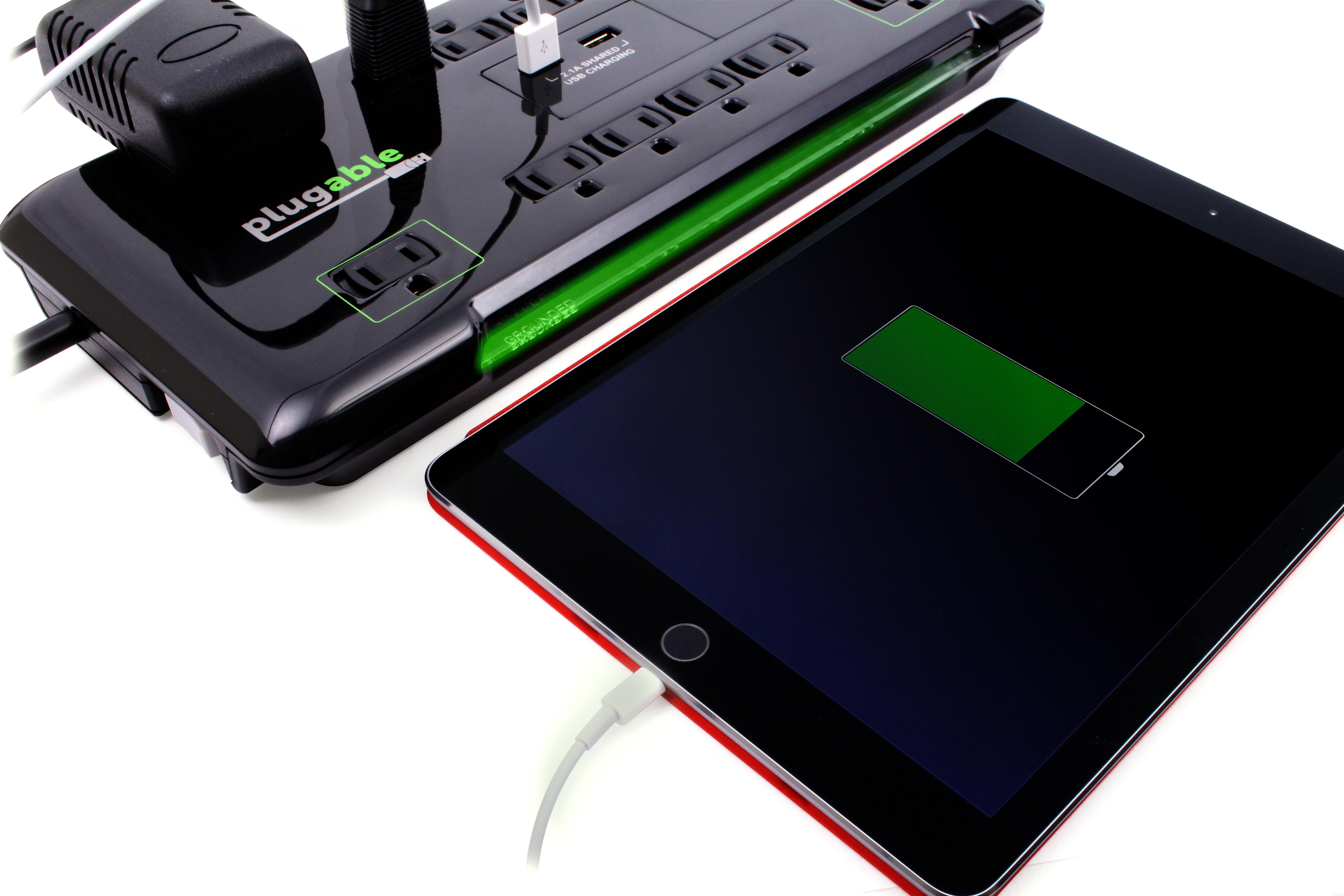 Plugable Surge Protector Power Strip with USB and 12 AC Outlets