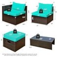 thumbnail image 2 of Gymax 8PCS Patio Rattan PE Wicker Conversation Set All-Weather Furniture Set w/ Cushions Turquoise, 2 of 8