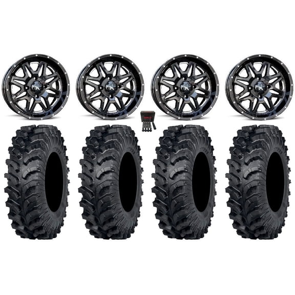 MSA Vibe 14" Wheels Black 30" MT911 Tires Can-Am Commander Maverick Renegade Outlander Defender