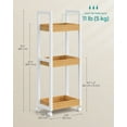 thumbnail image 6 of 3-Tier Bamboo Rolling Cart with Adjustable Shelf, 11.8x31.5 Inch Slim Storage Organizer for Kitchen Bathroom, White and Natural, 6 of 7
