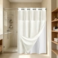 thumbnail image 5 of Hyknon Shower Curtain, Double Layer Waterproof Waffle Grid Bathroom Curtain with Detachable White Liner, Large Loop Built‑in Snap‑on Shower Partition Curtain, Hook‑Free Curtain for Bathroom 71"×75", 5 of 7