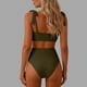 thumbnail image 5 of Trajes de baño para mujer, traje de baño de bikini de tirantes sin espalda de color liso para mujer, conjunto de bikini con bloques de color y hombros descubiertos, trajes de baño para mujer, trajes d, 5 of 5