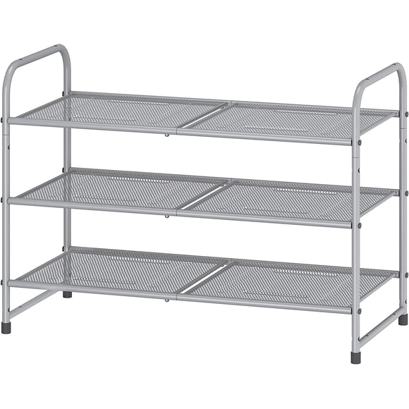 3-Tier Stackable Shoe Rack, Expandable & Adjustable Shoe Shelf Storage Organizer, Metal Mesh, Gold