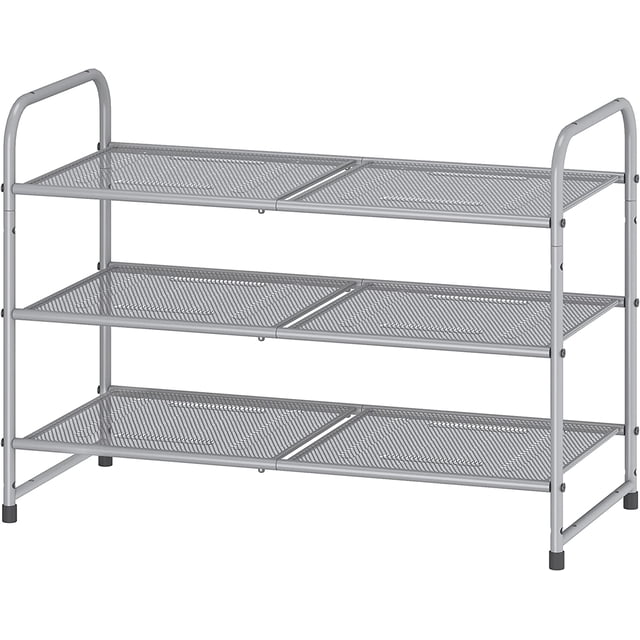 3-Tier Stackable Shoe Rack, Expandable & Adjustable Shoe Shelf Storage Organizer, Metal Mesh, Gold