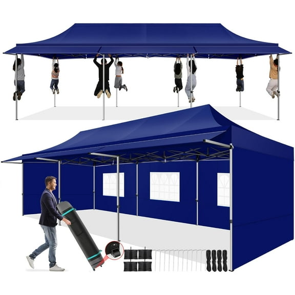 SANOPY 10x30 FT Pop Up Canopy Tent with Awning,Heavy Duty Canopy UPF 50  All Season Wind Waterproof Commercial Outdoor Street Vendors Party Tents for Parties Canopy with Roller Bag