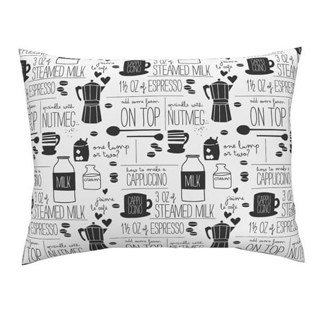 Cafe Black And White Recipes Cooking Food Kitchen Coffee Pillow Sham by