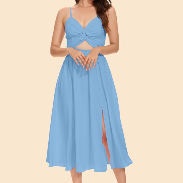 FcBaudy Camisole Sans Manches Robe Col en V, Robes d'Été pour Femmes, Robes de Mode pour Femmes Robe à Bretelles Colorées Col en V Robe pour Femmes