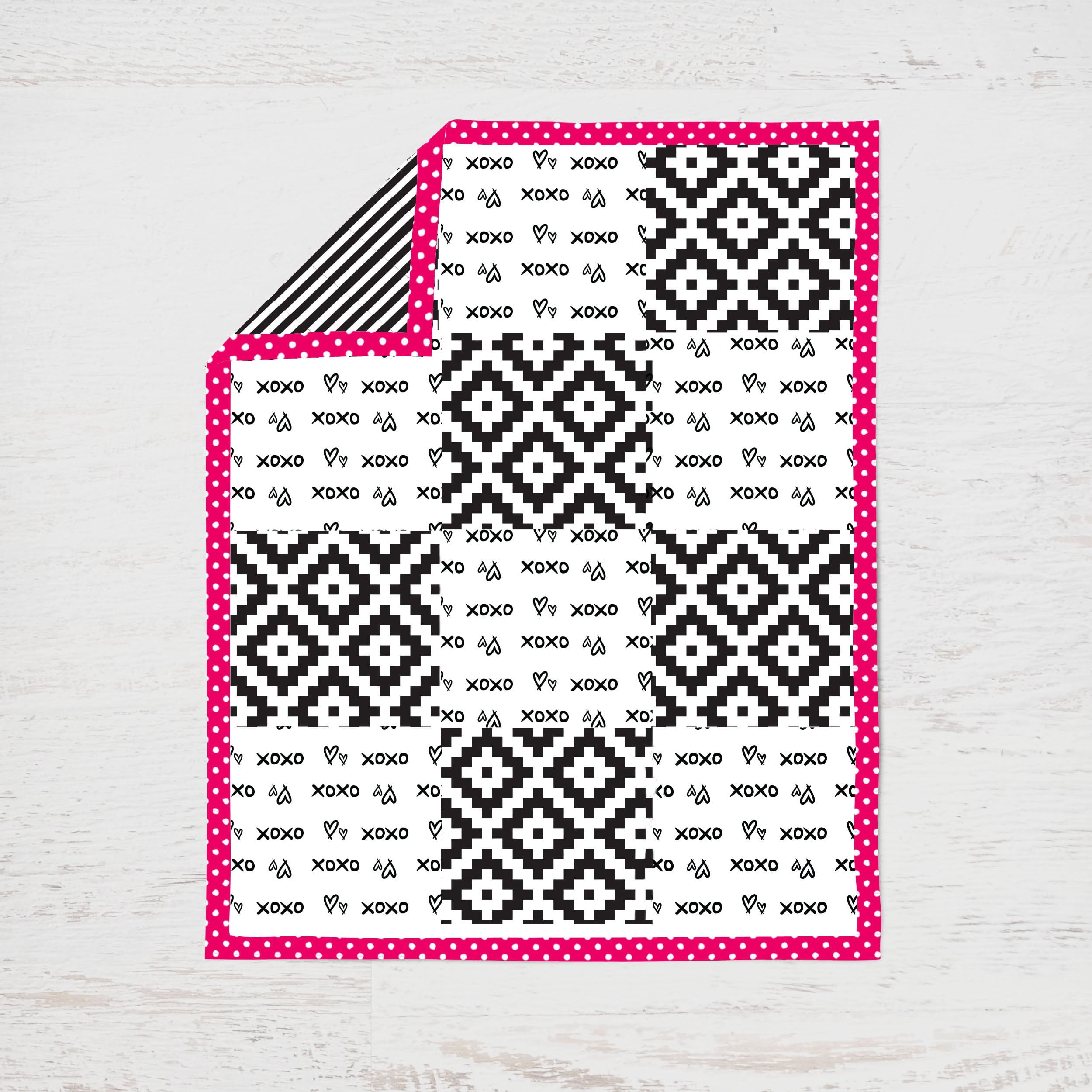 Bacati - Love Aztec 4-Piece Crib Bedding Set with Diaper Stacker - Black/Fuchsia Girls