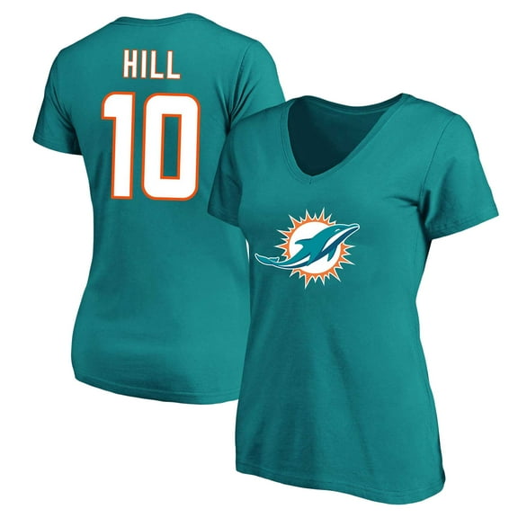 Women's Tyreek Hill Aqua Miami Dolphins Plus Size Fair Catch Name & Number Scoop Neck T-Shirt