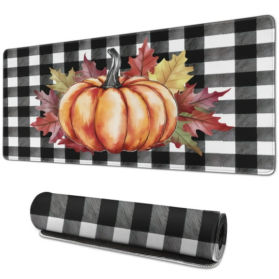 Thanksgiving Day Large Gaming Mouse Pad Extended Fall Pumpkin Sunflower Desk Mouse Pad with Stitched Edges, Washable, Non-Slip Base Water Resist Keyboard Pad for Gamer, Office & Home, 31.5 X 11.8 in