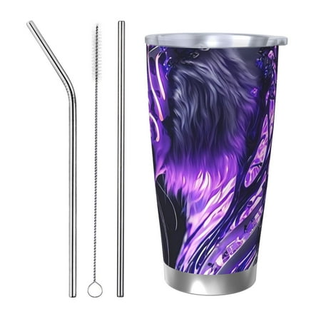 

Susaid Purple Pattern White Tiger Print 20oz Car Cup Insulated Coffee Cup Fully Spill Proof Travel Coffee Mug Stainless Steel Tumbler for Work Home Outdoor Car-Straw Three-piece Set