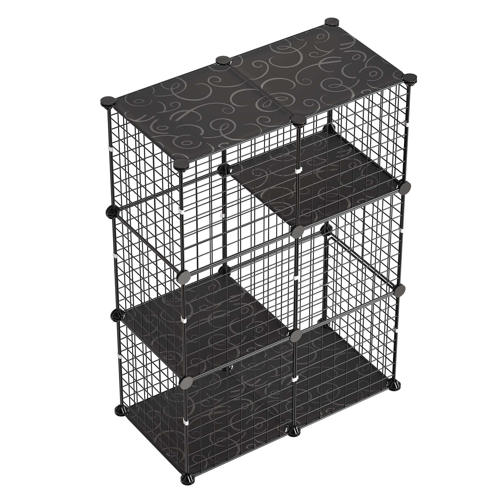 Cat Cage, 3-Tier DIY Cat Playpen Indoor Enclosure, Detachable Metal Wire Kennel Crate, Large Exercise Place Ideal for 1-2 Cats, Kittens, Rabbits, Ferrets & Small Animals, Black 28"x13.98"x40.98"