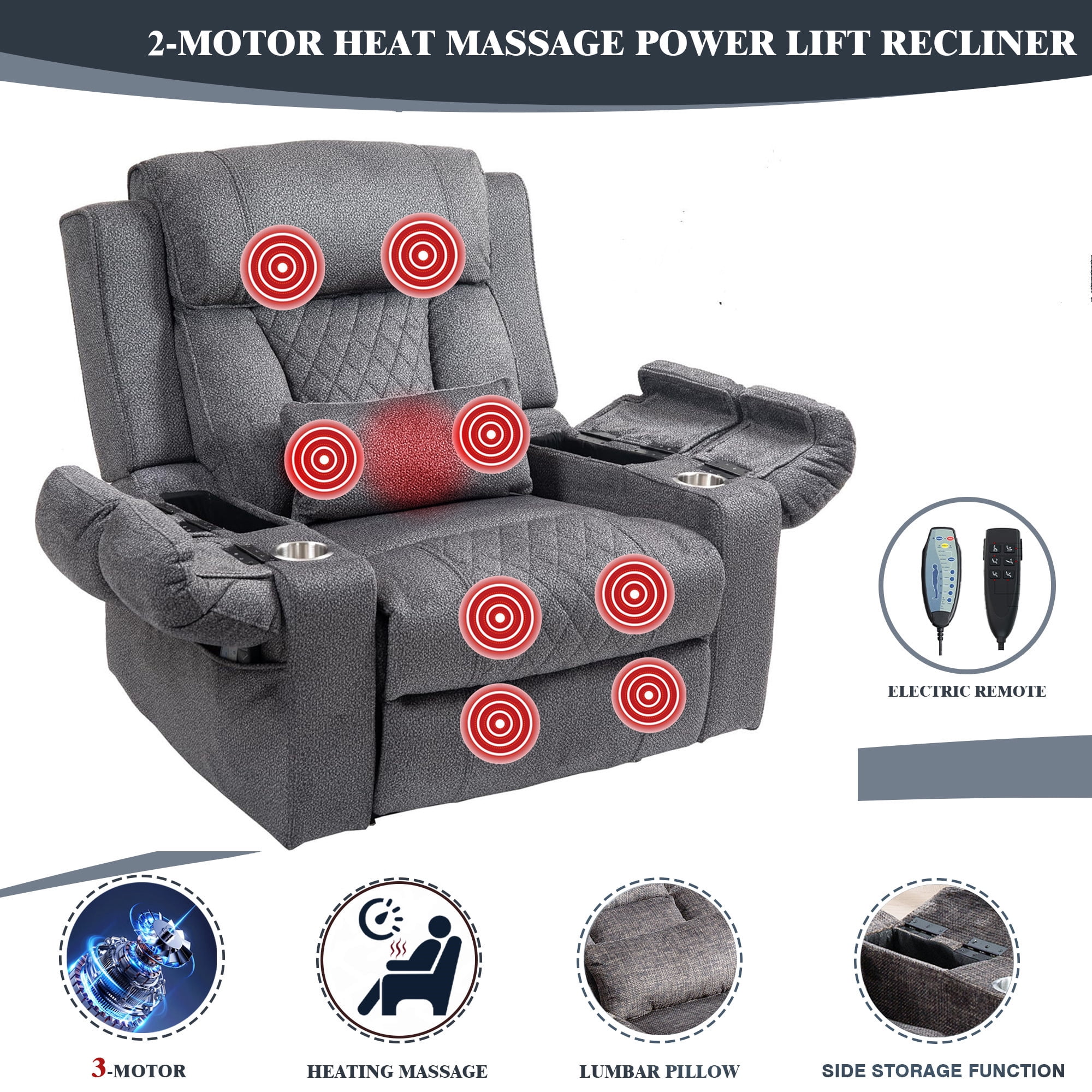 LITVZ 28 inch Extra Wide Lift Recliner Chair for Elderly, Dual Motor, Oversized Power Lift Assist Recliner Chair with Massage Heating & Cup holders & USB for Adults