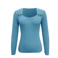 thumbnail image 5 of SEAOPEN Tunic Tops for Women Loose Fit Long Sleeve Shirts Square Neck Tops Sale Blue,S, 5 of 6