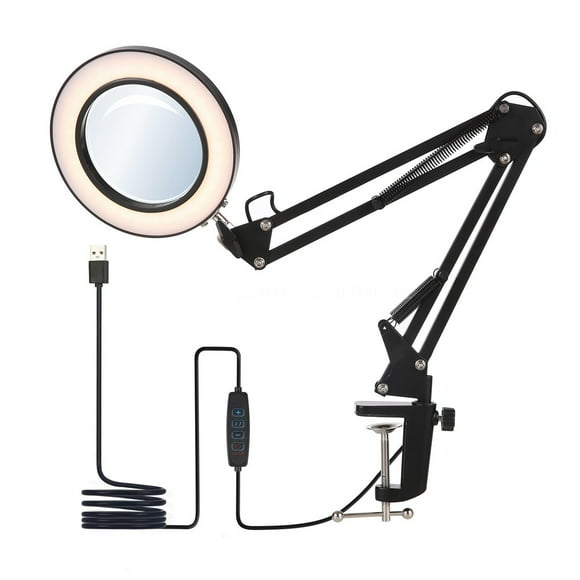 Zootealy Adjustable LED Magnifying Lamp with 10x Glass Magnifier, Clamp Design, Flexible Arm, 10 Brightness Levels, 3 Light Colors - Ideal for Reading, Sewing, and Crafting